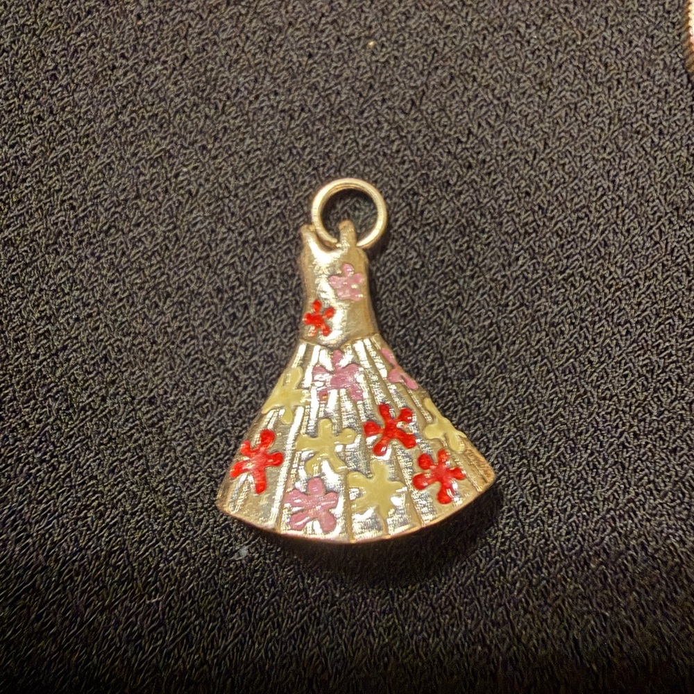 Sterling Silver Dress Pendant with Red and Pink Floral Accents